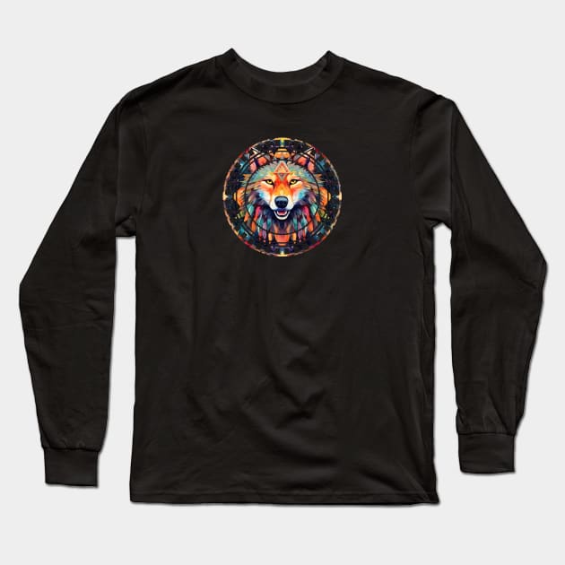 Fire Wolf Mandala Long Sleeve T-Shirt by InkedSafari